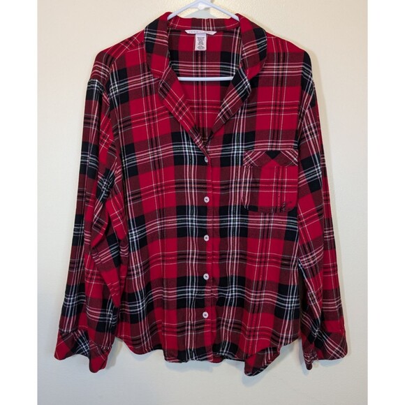 VICTORIA'S SECRET RED METALLIC PLAID SHIMMER FLANNEL PAJAMAS SET LARGE - Picture 2 of 12